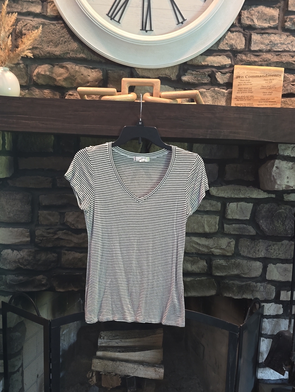 Glitz Black & White Striped V-Neck Tee